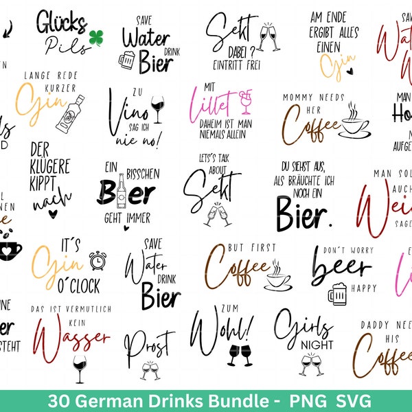 German drinks svg png Bundle - Alkohol svg -  Lillet svg - Cricut Silhouette Studio Plotterdatei SVG - Coffee svg - deutsche Sprüche svg