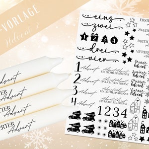 Weihnachten PDF Vorlage - Adventskerzen Tattoo Vorlage - Kerzen selbst gestalten - Kerzensticker Weihnachtszeit - Weihnachtskerze - Advent
