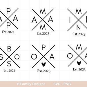 Noms de famille traceur fichier papa svg maman svg Mini svg Cricut Silhouette Studio tenue de famille patron chemise svg initiales png image 1