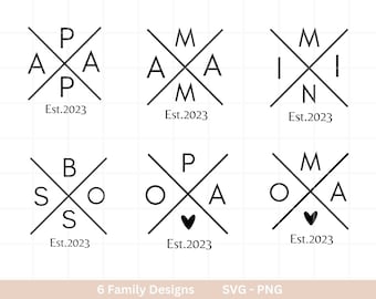 Family names plotter file - Dad svg - Mom svg - Mini svg - Cricut Silhouette Studio - Family outfit - Boss shirt svg - Initials png