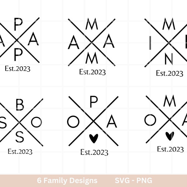 Noms de famille traceur fichier - papa svg - maman svg - Mini svg - Cricut Silhouette Studio - tenue de famille - patron chemise svg - initiales png