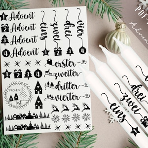 Weihnachten PDF Vorlage - Adventskerzen Tattoo Vorlage - Kerzen selbst gestalten - Kerzensticker Weihnachtszeit - Weihnachtskerze - Advent