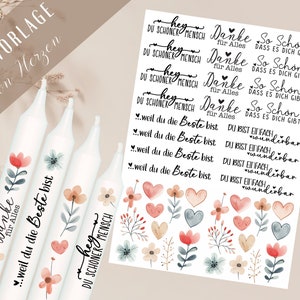 C'est bien que tu existes Modèle PDF - tatouage de bougies - concevez vos propres bougies - autocollants de bougies du cœur - avec amour - merci pour tout