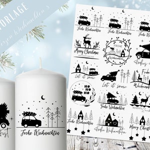 Stumpenkerzen Weihnachten PDF Vorlage - Kerzentattoo Kerzensticker - Weihnachtszauber - Adventskerzen - Winterlicht - Große Kerzen gestalten