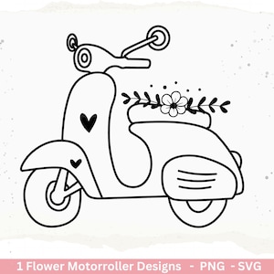 Plotterdatei Motorroller Svg - Floral Moped Svg - Hochzeit Roller svg - Cricut Silhouette - Blumen Motorrad - Vespa -  Italienischer Roller