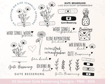 German plotter file Get well soon - Get well soon plaster - Wildflowers svg - Recovery Get well soon svg - Cricut Silhouette