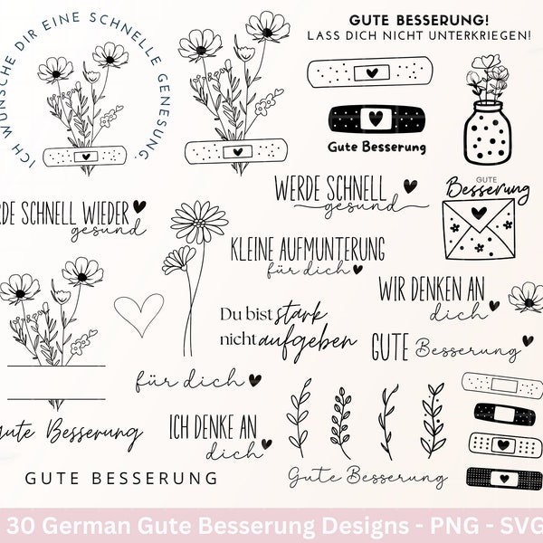 Deutsche Plotterdatei Gute Besserung - Gute Besserungspflaster - Wildblumen svg - Genesung Werde schnell gesund svg - Cricut Silhouette