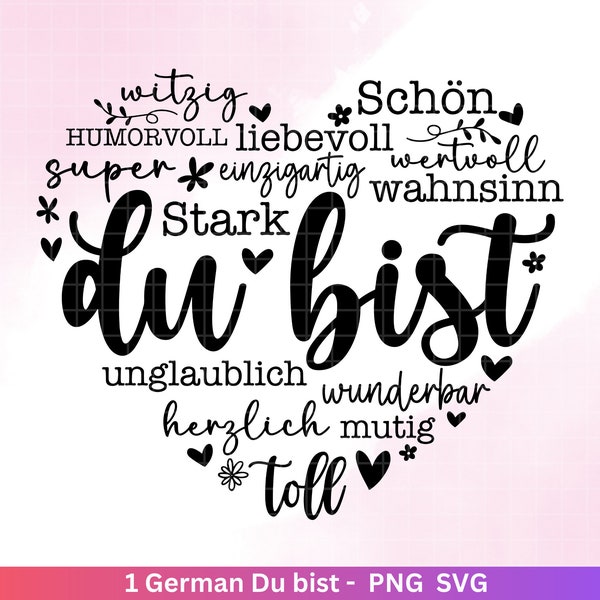 Deutsche Plotterdatei Herz Du bist - Plotterdatei Muttertag svg - Herz svg - Deutsche Sprüche svg -  Plotterdatei Geburtstag - Cricut Datei