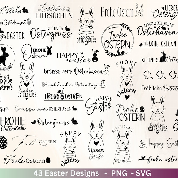 Duitse Paasplotter Bestandsbundel SVG - Paasontwerpen Duits - Paas Cricut Silhouet - Paasbelettering - Digistamp Vrolijk Pasen