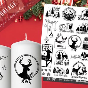 Stumpenkerzen Weihnachten PDF  - Kerzentattoo Vorlage - Kerzensticker - Weihnachtszauber - Adventskerzen - Winterlicht - Rub ons Weihnachten