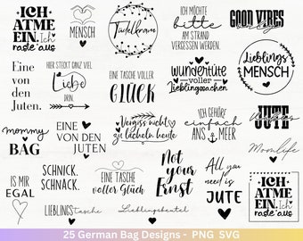 German sayings for bags plotter file - bag sayings bundle svg - plotting jute bag svg - Cricut Silhouette Studio - one of the jutes