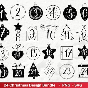 Archivo de trazador Números de calendario de Adviento svg - Calendario de Adviento svg - Archivo de trazador Calendario de Adviento - Archivo de trazador Navidad - Calendario de Navidad