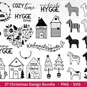 Archivo de trazador Caballo Dala - Archivo de trazador de Navidad - Letras Hygge - Corona de Dala - Saludos navideños - Caballo Dala sueco - Cricut