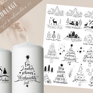 PDF Weihnachten Stumpenkerzen -  Kerzentattoo Vorlage - Tannenbaum - Frohes Fest - Weihnachtslicht – Winterlicht - Rub ons Weihnachten