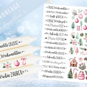 Weihnachten PDF Vorlage - Kerzen Tattoo Vorlage - Kerzen selbst gestalten - Kerzensticker Weihnachtszeit - Winterlicht Adventskerzen Deko