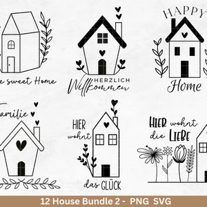 Plotterdatei Willkommen Home svg -  Zuhause Schriftzug svg - Clipart Plotterdatei Deutsch - Cricut Silhouette Studio - Blumenhäuser svg
