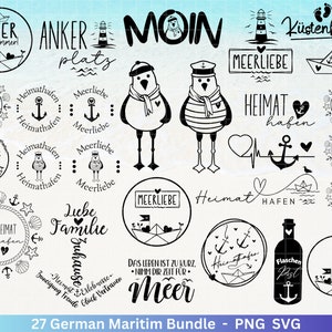 Bundle nautique allemand - Fichier traceur Bonjour - Maritime svg - Nautical Clipart - Phare svg - Mouettes svg - Bienvenue dans le Nord svg - Cricut