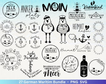 German Nautical Bundle - Moin Plotterdatei - Maritim svg - Nautical Clipart - Leuchtturm svg - Möwen svg - Wilkommen im Norden svg - Cricut