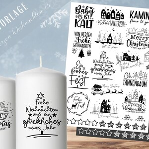 Stumpenkerzen Weihnachten PDF  - Kerzentattoo Vorlage - Kerzensticker - Weihnachtszauber - Adventskerzen - Winterlicht - Rub ons Weihnachten