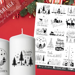Stumpenkerzen Weihnachten PDF  - Kerzentattoo Vorlage - Kerzensticker - Weihnachtszauber - Adventskerzen - Winterlicht - Rub ons Weihnachten