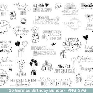 German Birthday Plotter File Bundle svg - Birthday Sayings German - Birthday Cricut Silhouette - Birthday Lettering - Digistamp
