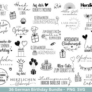Pacchetto file plotter compleanno tedesco svg - Detti compleanno tedesco - Silhouette Cricut compleanno - Lettering compleanno - Digistamp