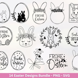 Paquete de archivos de trazador de Pascua alemán svg - Diseños de Pascua Alemán - Silueta Cricut de Pascua - Letras de Pascua - Digistamp Feliz Pascua