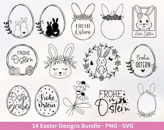 German Easter plotter file bundle SVG - Easter designs in German - Easter Cricut Silhouette - Easter lettering - Digistamp Happy Easter