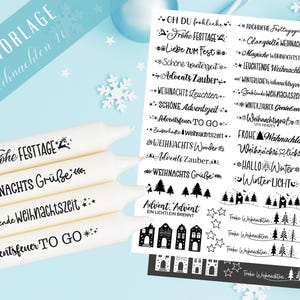 Weihnachten PDF Vorlage - Kerzen Tattoo Vorlage - Kerzen selbst gestalten - Kerzensticker Weihnachtszeit - Winterlicht Adventskerzen Deko
