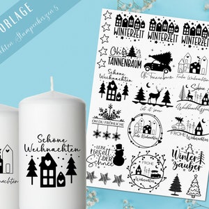 Stumpenkerzen Weihnachten PDF Vorlage - Kerzentattoo Kerzensticker - Weihnachtszauber - Adventskerzen - Winterlicht - Große Kerzen gestalten