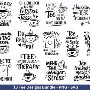 Fichier de traceur de thé - Bundle de thé svg - Tasse à thé svg - Dictons allemands sur le thé - Cricut - Découpe laser - Sachets de thé - Dictons sur le thé svg - Coffret cadeau de thé
