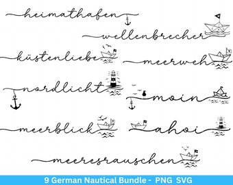 Bundle nautique allemand - Bonjour fichier traceur - Maritime svg - Nautical Clipart - Phare svg - Maritime mots svg - Home port svg Cricut