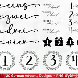 Archivo de trazador de Adviento svg png - archivo de trazador 1-4 Números de Adviento svg - Navidad svg - Silhouette Cricut Descargar - Regalo de Navidad