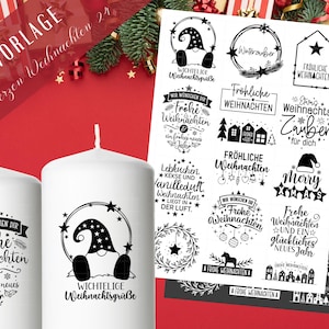 Candele a colonna Natale PDF - Modello tatuaggio candela - Adesivi candele - Magia natalizia - Gnomi - Luce invernale - Strofinare Natale
