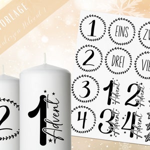 Stumpenkerzen Weihnachten PDF Vorlage - Kerzentattoo Kerzensticker - Weihnachtszauber - Adventskerzen - Winterlicht - Große Kerzen gestalten