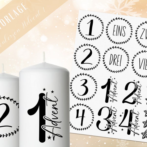 Pillar Candles Christmas PDF Template - Candle Tattoo Candle Stickers - Christmas Magic - Advent Candles - Winter Light - Design Large Candles