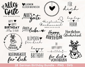 German birthday plotter file bundle svg - birthday sayings german - birthday cricut silhouette - birthday lettering - digistamp