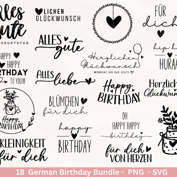 German Birthday Plotter File Bundle svg - Birthday Sayings German - Birthday Cricut Silhouette - Birthday Lettering - Digistamp