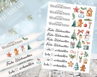 Weihnachten PDF Vorlage - Kerzen Tattoo Vorlage - Kerzen selbst gestalten - Kerzensticker Weihnachtszeit - Winterlicht Adventskerzen Deko