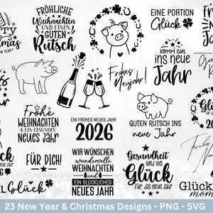 Archivo de trazador de Nochevieja - Refranes alemanes svg - Navidad svg - Feliz Año Nuevo 2026 - Archivo láser de Nochevieja - Lucky pig svg - Buena suerte