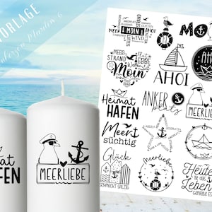 Zee liefde PDF-sjabloon kaars tattoo kaars sticker kaarsen ontwerp kust kind maritiem ahoy thuishaven strand kust vakantie ankerplaats