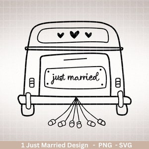 Plotterbestand net getrouwd SVG PNG - trouwauto SVG - busje - huwelijk - geschenk huwelijk - huwelijksreis - liefde Cricut Silhouette Studio SVG