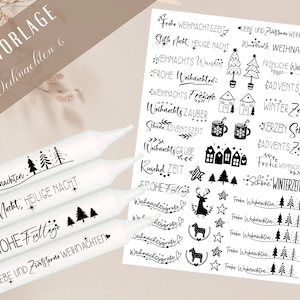 Modello PDF di Natale - modello tatuaggio candela - crea le tue candele - adesivi per candele Tempo di Natale - luce invernale Decorazione delle candele dell'Avvento