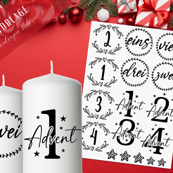 Pillar Candles Christmas PDF Template - Candle Tattoo Candle Stickers - Christmas Magic - Advent Candles - Winter Light - Design Large Candles