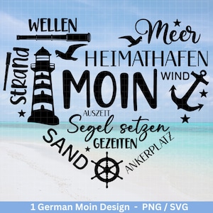 Archivo de trazador Moin alemán - Marítimo svg - Clipart náutico - Corazón svg - Gaviotas svg - Bienvenido al Norte svg - Diseño de archivos de corte Cricut