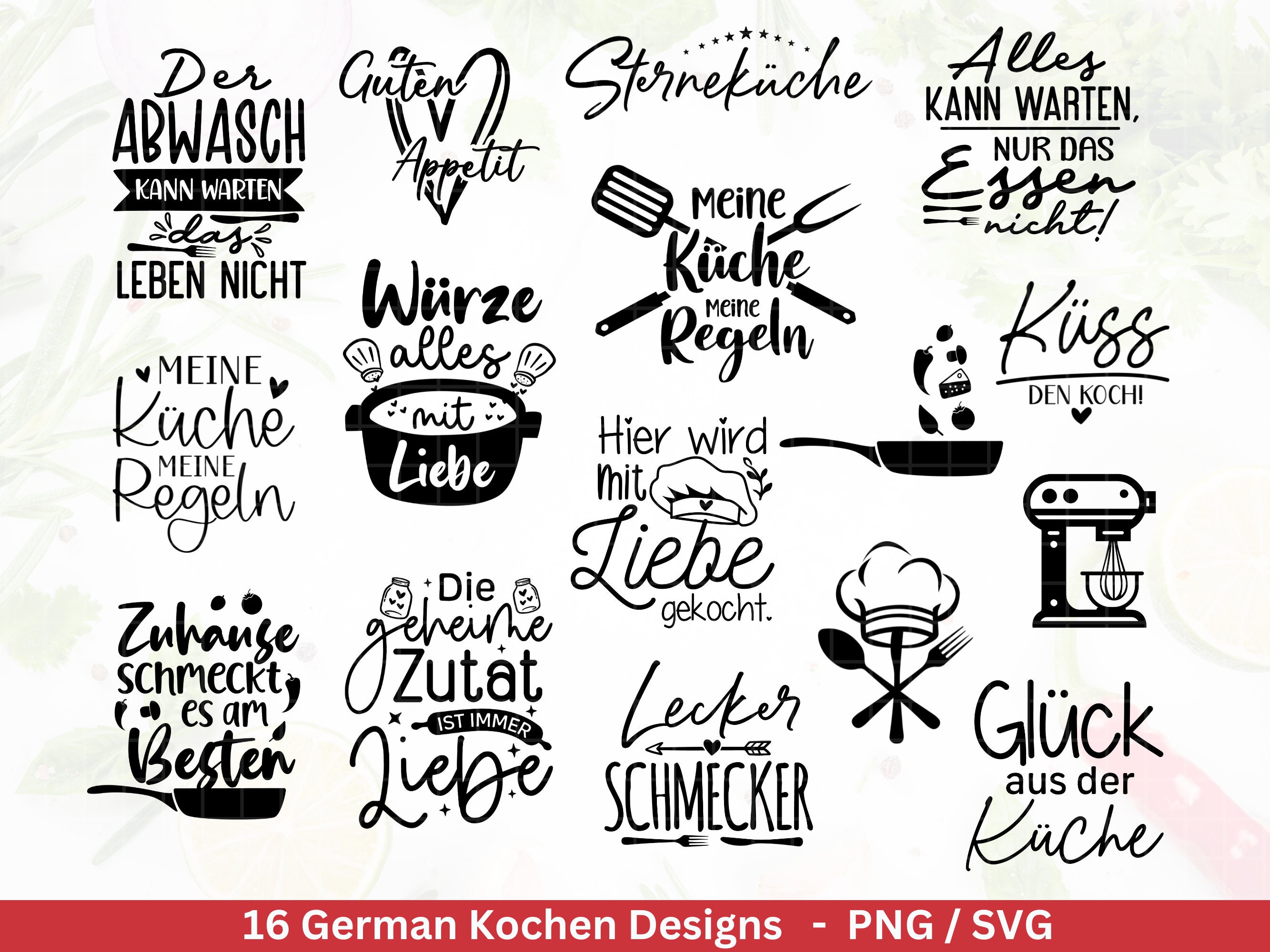 German plotter file kitchen svg - cooking svg bundle - chef svg - German sayings kitchen - Cricut Silhouette Studio plotter file SVG