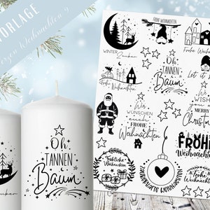 Stumpenkerzen Weihnachten PDF Vorlage - Kerzentattoo Kerzensticker - Weihnachtszauber - Adventskerzen - Winterlicht - Große Kerzen gestalten