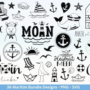 Fichier de traceur maritime allemand - Fichier de traceur Moin - Clipart nautique - Phare svg - Mouettes svg - Bienvenue dans le Nord svg - Cricut Ahoy