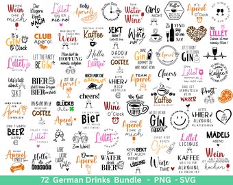 Deutsche Plotterdatei Getränke XXL Bundle - Alkohol svg -  Lillet - Aperol svg - Gin - Cricut Silhouette - Kaffee svg - Deutsche Sprüche svg