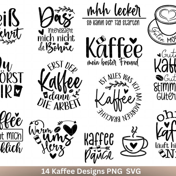 Deutsche Plotterdatei Kaffee - Kaffee svg Bundle - Kaffeetasse svg -  Deutsche Sprüche Kaffee - Cricut Silhouette Studio Plotterdatei SVG